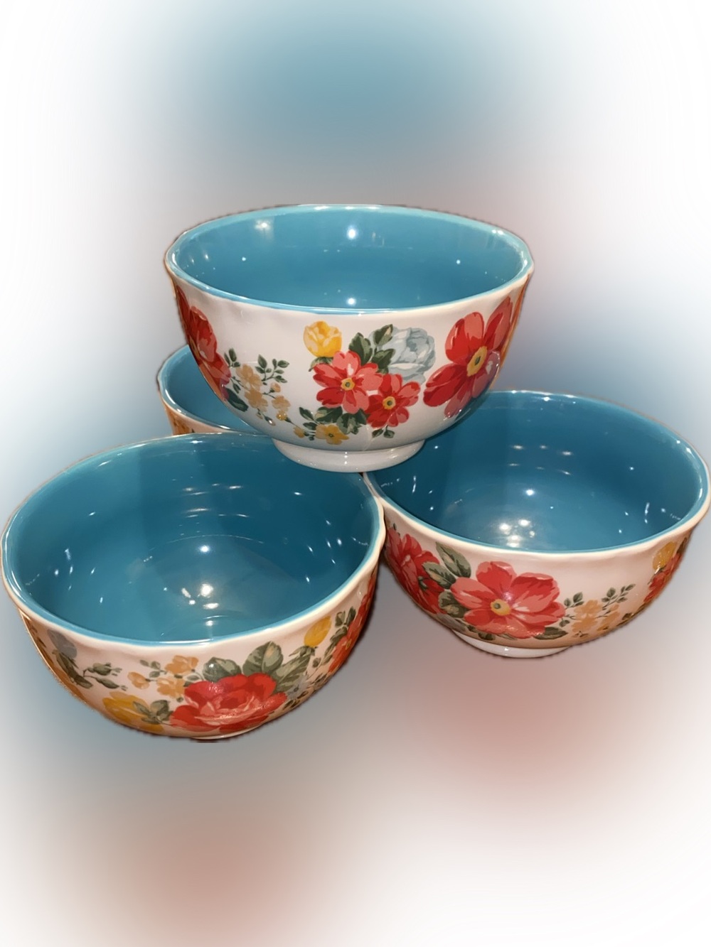 The Pioneer Woman White Bowls with Turquoise Interior